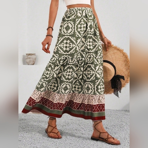 Women's Full Printed Ruffle Hem Skirt